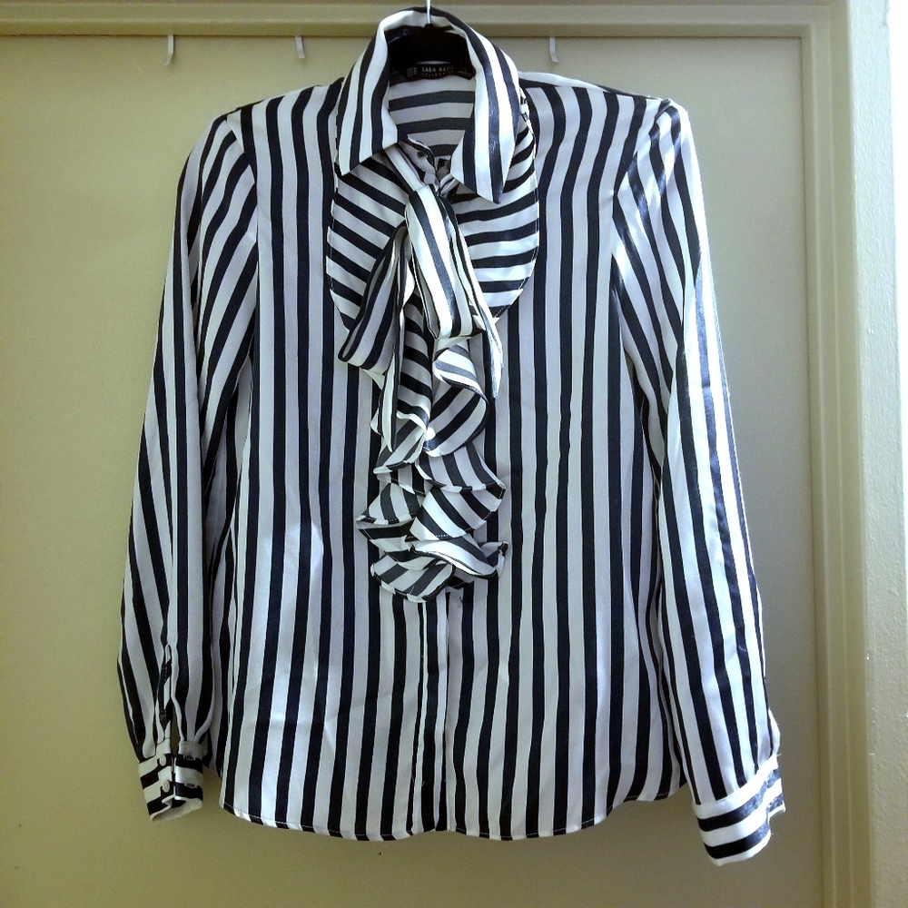 Zara Striped Pussycat Bow Blouse